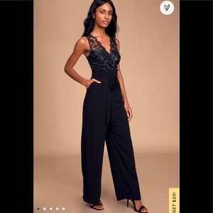 Lulu’s Black Lace Scalloped Wide-Leg Jumpsuit